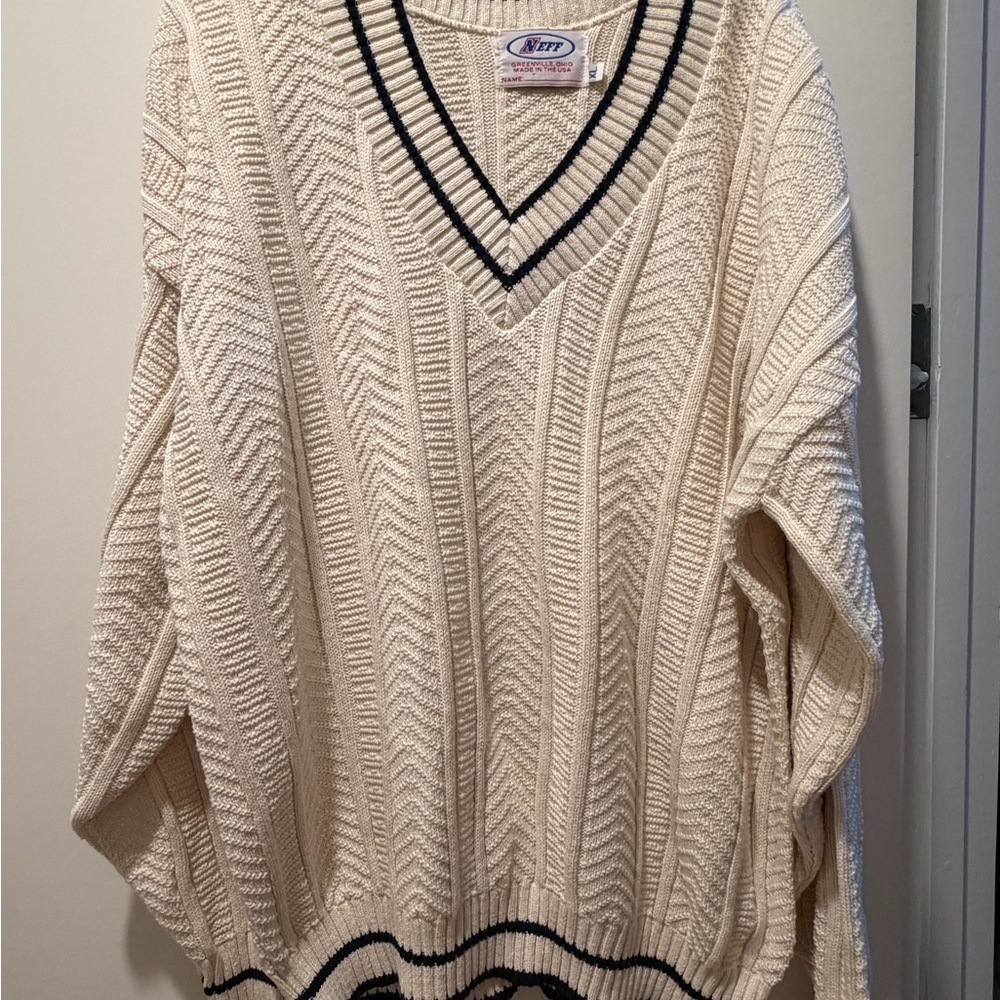 Vintage Neff Cream 100% Cotton V-Neck Sweater
